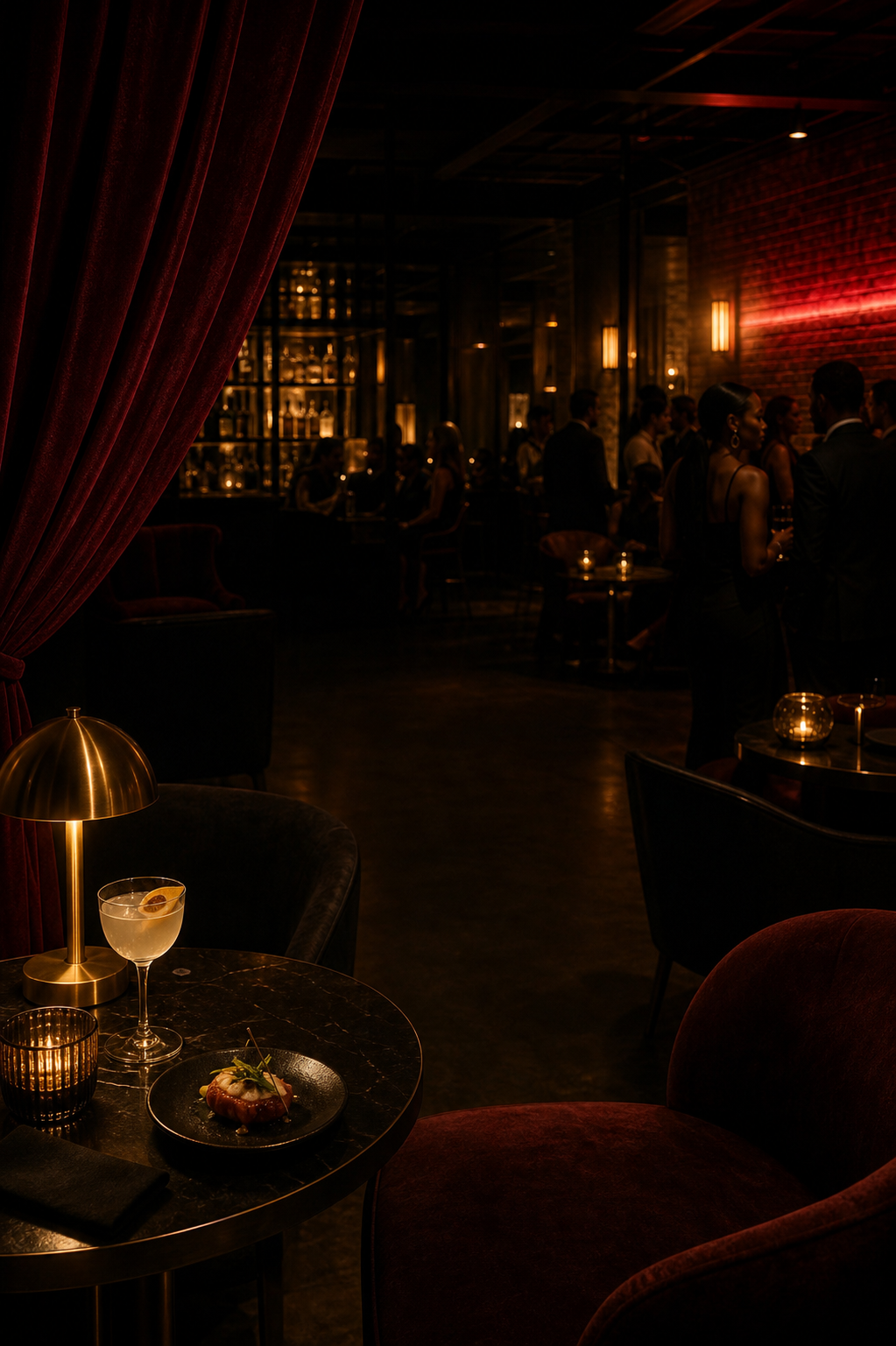 Candlelit lounge with cocktails and warm evening light